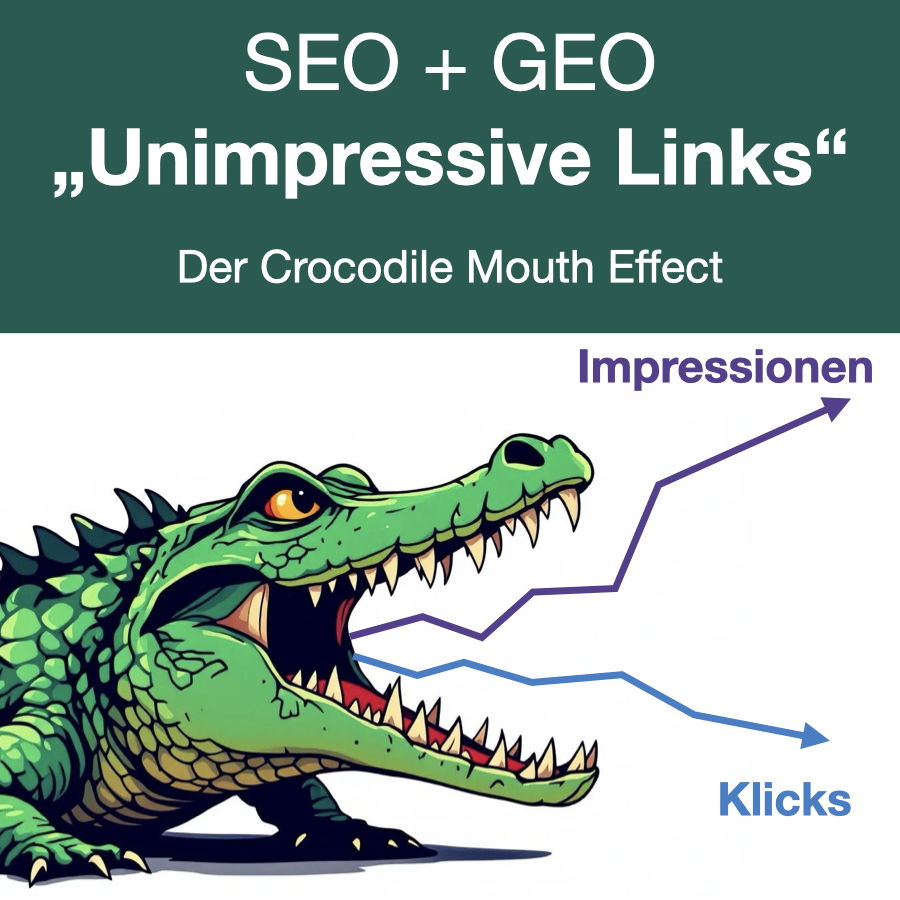 Illustration mit einem Korkodil für einen Effekt in der Google Search Console, genannt Krokodilmaul-Effekt.